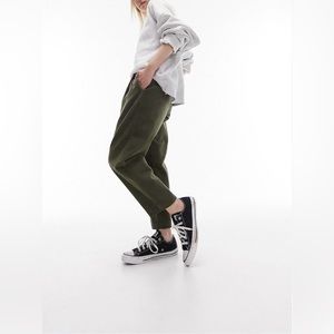 Topshop Petite Cord Peg Pants in Khaki